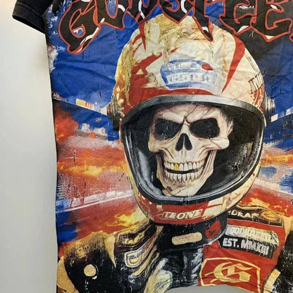 God spe**  Amig**Washed and distressed American street style unisex summer pure cotton loose retro short sleeve T Shirt-0445