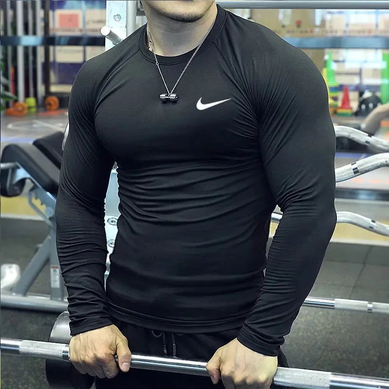 New sports bodysuit long sleeve men high elasticity base layer running fitness T Shirt Basketball Uniform Track and Field Training Top-0508