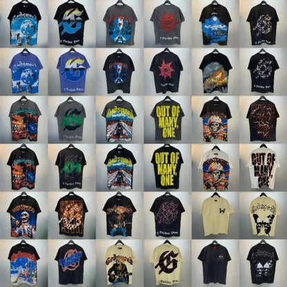 God spe**  Amig**Washed and distressed American street style unisex summer pure cotton loose retro short sleeve T Shirt-0445