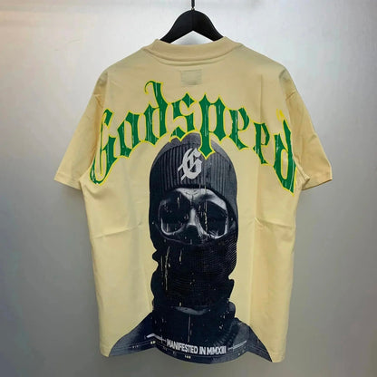 God spe**  Amig**Washed and distressed American street style unisex summer pure cotton loose retro short sleeve T Shirt-0445