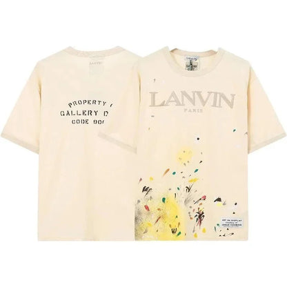 European and American Classic Style Embroidered Print Ink Splash Men's Short Sleeve T Shirt-1880