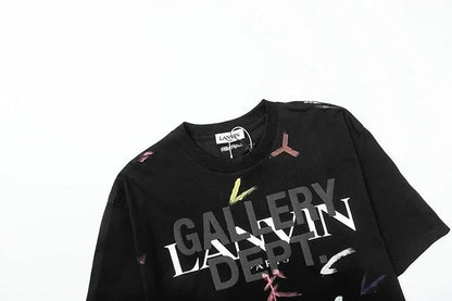 European and American Classic Style Embroidered Print Ink Splash Men's Short Sleeve T Shirt-1880