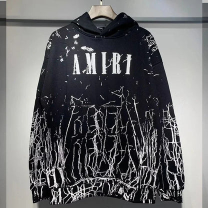 Autumn and Winter New360Gram AM1R1Cracked Classic Letters LOGO Printed cotton terry unisex hooded sweatshirt www.yupoo.site