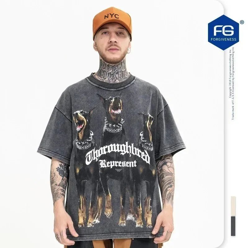 Animal Three Greyhounds Print Short Sleeve T Shirt-2782