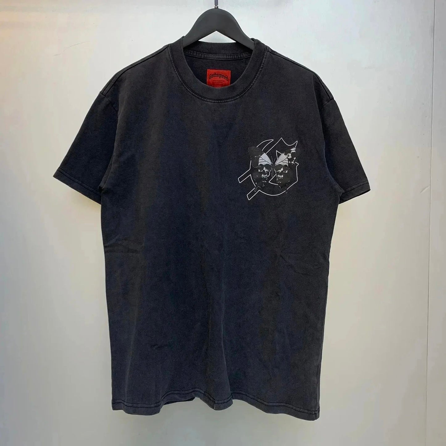 God spe**  Amig**Washed and distressed American street style unisex summer pure cotton loose retro short sleeve T Shirt-0445