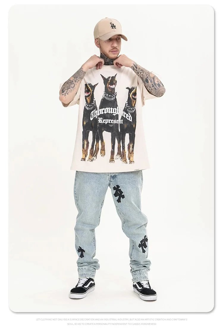 Animal Three Greyhounds Print Short Sleeve T Shirt-2782