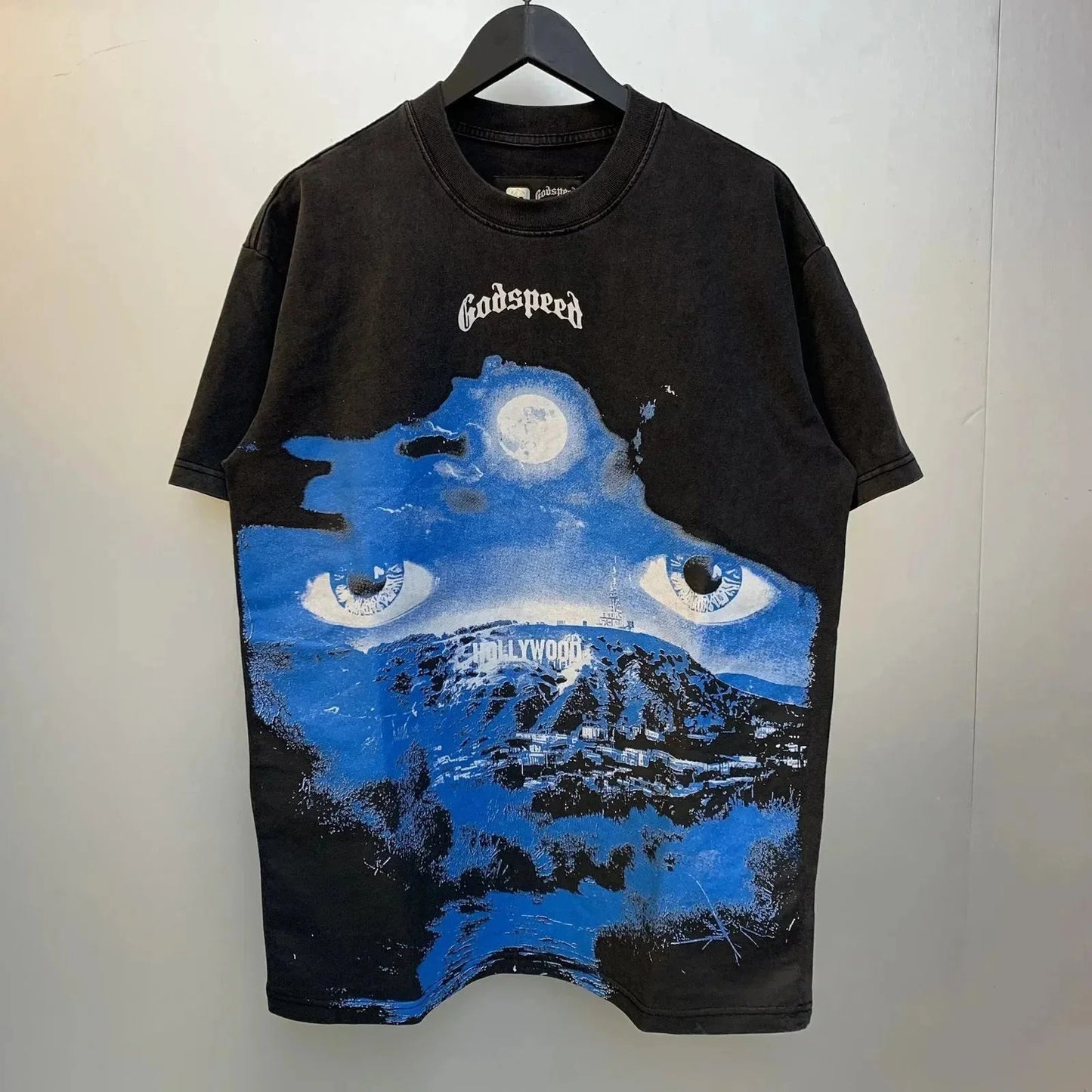 God spe**  Amig**Washed and distressed American street style unisex summer pure cotton loose retro short sleeve T Shirt-0445