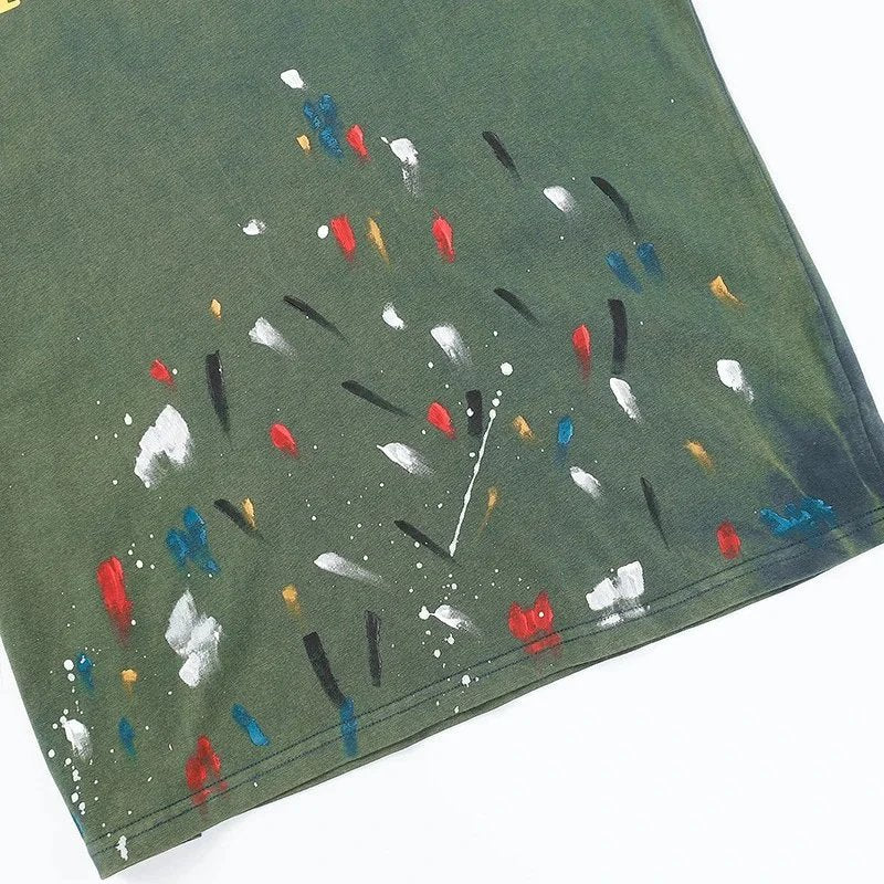 European and American Classic Style Embroidered Print Ink Splash Men's Short Sleeve T Shirt-1880