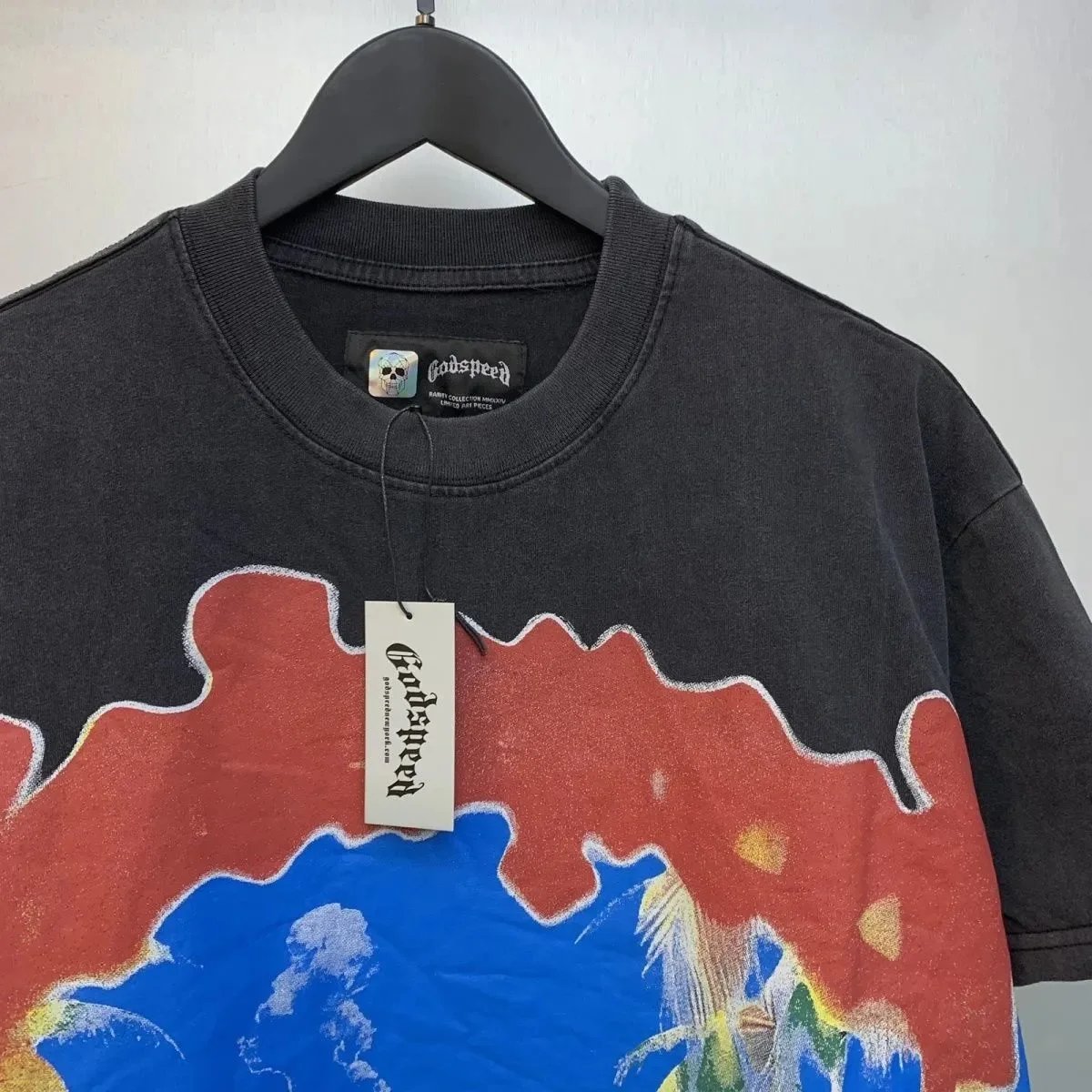 God spe**  Amig**Washed and distressed American street style unisex summer pure cotton loose retro short sleeve T Shirt-0445