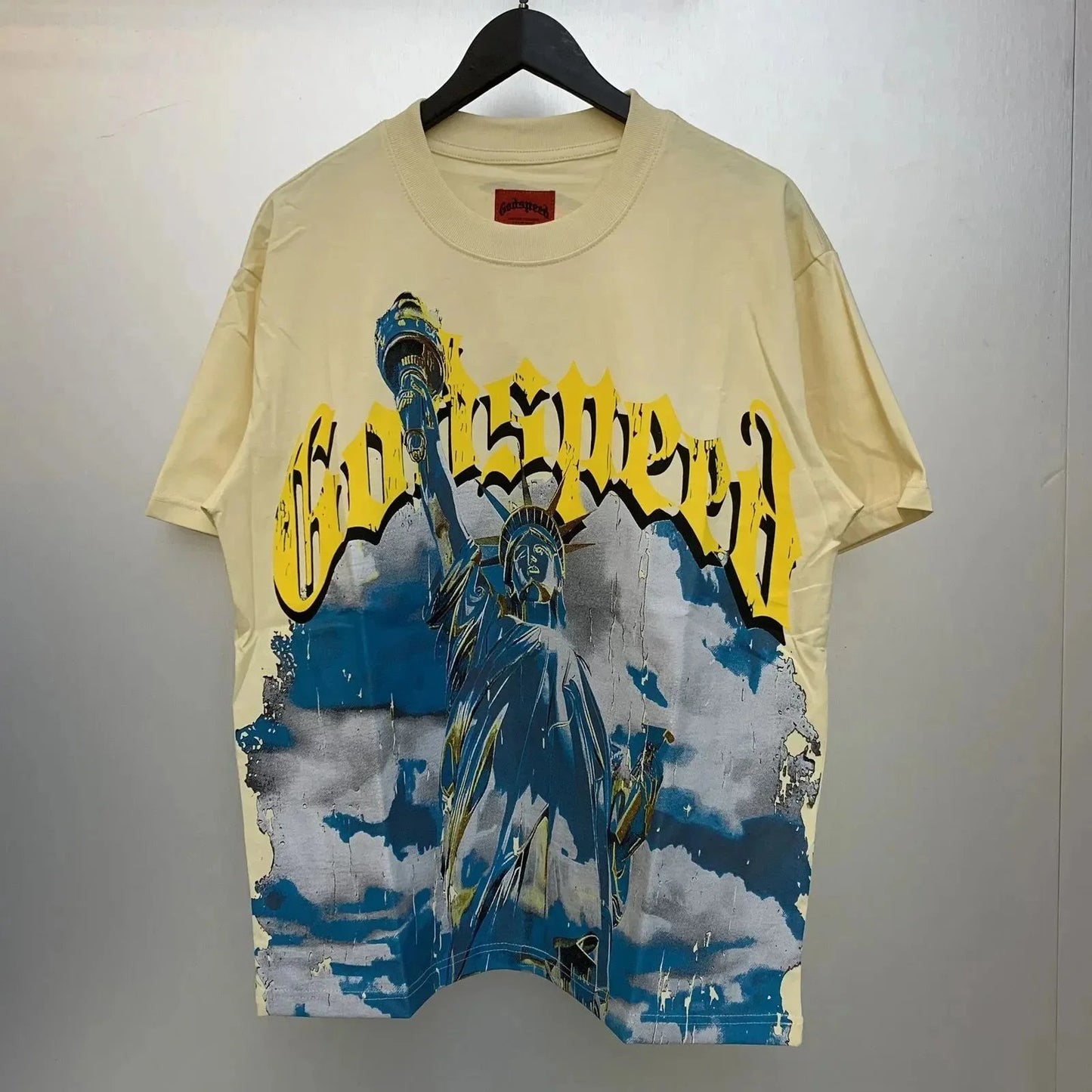 God spe**  Amig**Washed and distressed American street style unisex summer pure cotton loose retro short sleeve T Shirt-0445