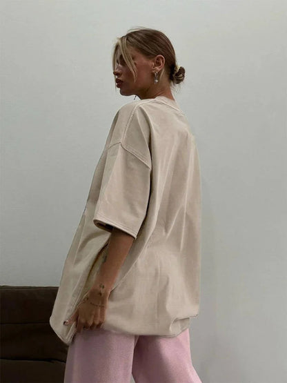 Women's Yoga Clothing European and American Loose Casual Short Sleeve T T-shirt Round Neck Washed Brushed Breathable Sports Top-2568