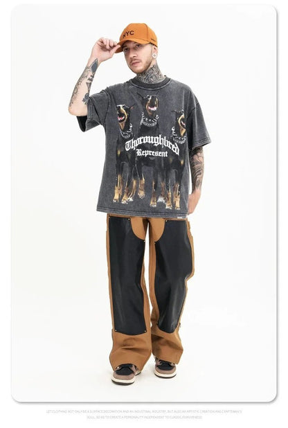 Animal Three Greyhounds Print Short Sleeve T Shirt-2782