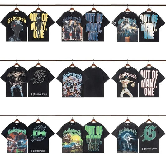 Vinta**Washed Vintage European and American High Street Fashion Brand Godspe**Skull Retro Casual Niche Short Sleeve T T-shirt Fashion-0447