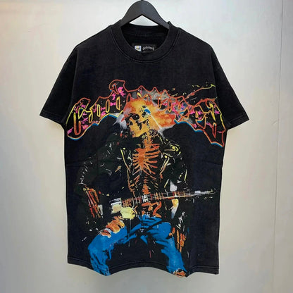 God spe**  Amig**Washed and distressed American street style unisex summer pure cotton loose retro short sleeve T Shirt-0445