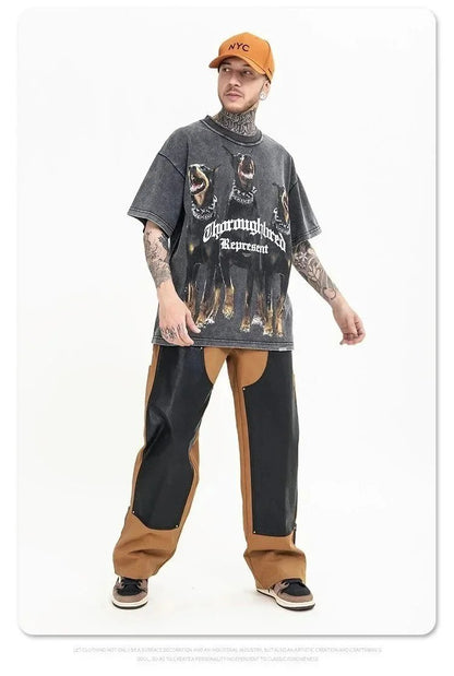 Animal Three Greyhounds Print Short Sleeve T Shirt-2782