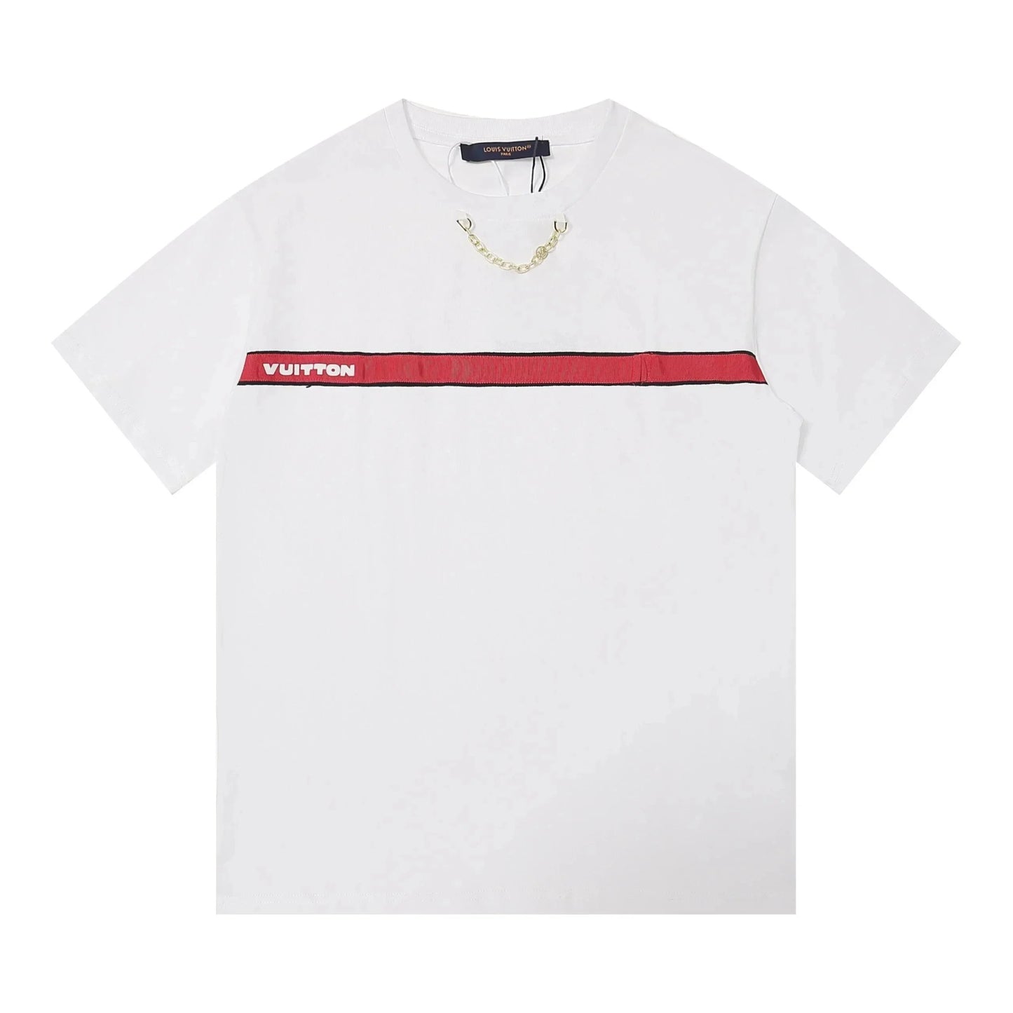 New short-sleeved red logo woven strap decorative chain T Shirt-1156