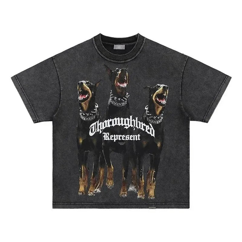 Animal Three Greyhounds Print Short Sleeve T Shirt-2782