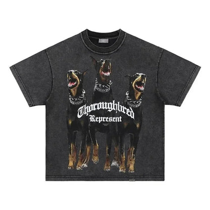 Animal Three Greyhounds Print Short Sleeve T Shirt-2782