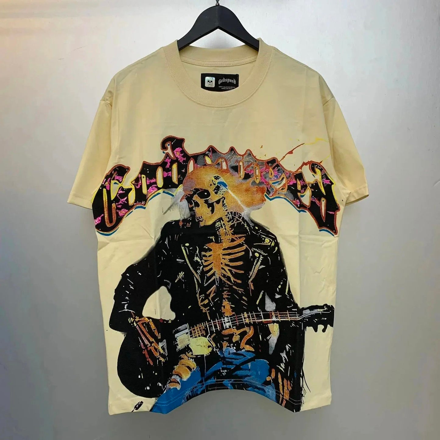 God spe**  Amig**Washed and distressed American street style unisex summer pure cotton loose retro short sleeve T Shirt-0445