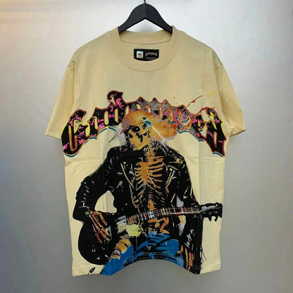 God spe**  Amig**Washed and distressed American street style unisex summer pure cotton loose retro short sleeve T Shirt-0445