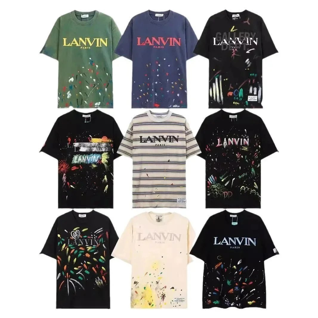 European and American Classic Style Embroidered Print Ink Splash Men's Short Sleeve T Shirt-1880