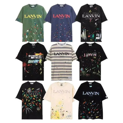 European and American Classic Style Embroidered Print Ink Splash Men's Short Sleeve T Shirt-1880