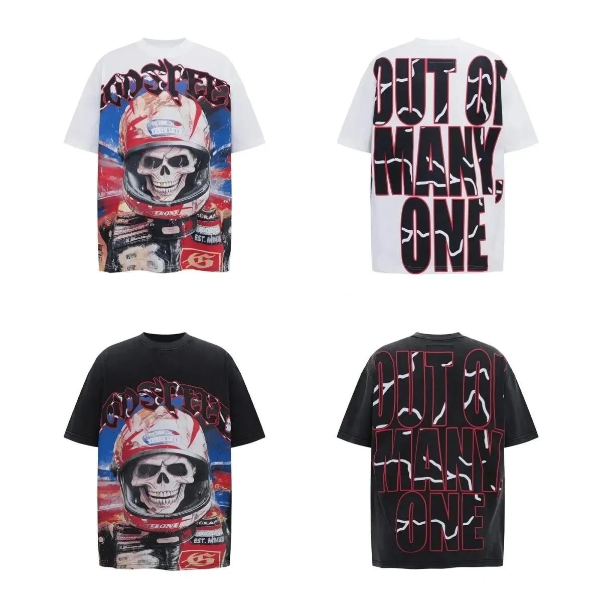 God spe**  Amig**Washed and distressed American street style unisex summer pure cotton loose retro short sleeve T Shirt-0445