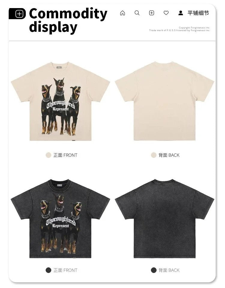 Animal Three Greyhounds Print Short Sleeve T Shirt-2782