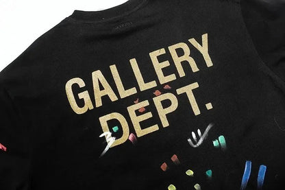 European and American Classic Style Embroidered Print Ink Splash Men's Short Sleeve T Shirt-1880