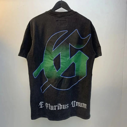 God spe**  Amig**Washed and distressed American street style unisex summer pure cotton loose retro short sleeve T Shirt-0445