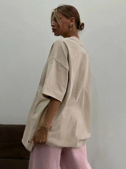 Women's Yoga Clothing European and American Loose Casual Short Sleeve T T-shirt Round Neck Washed Brushed Breathable Sports Top-2568