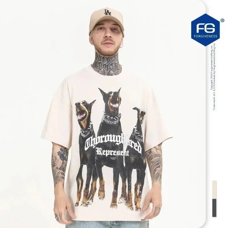 Animal Three Greyhounds Print Short Sleeve T Shirt-2782