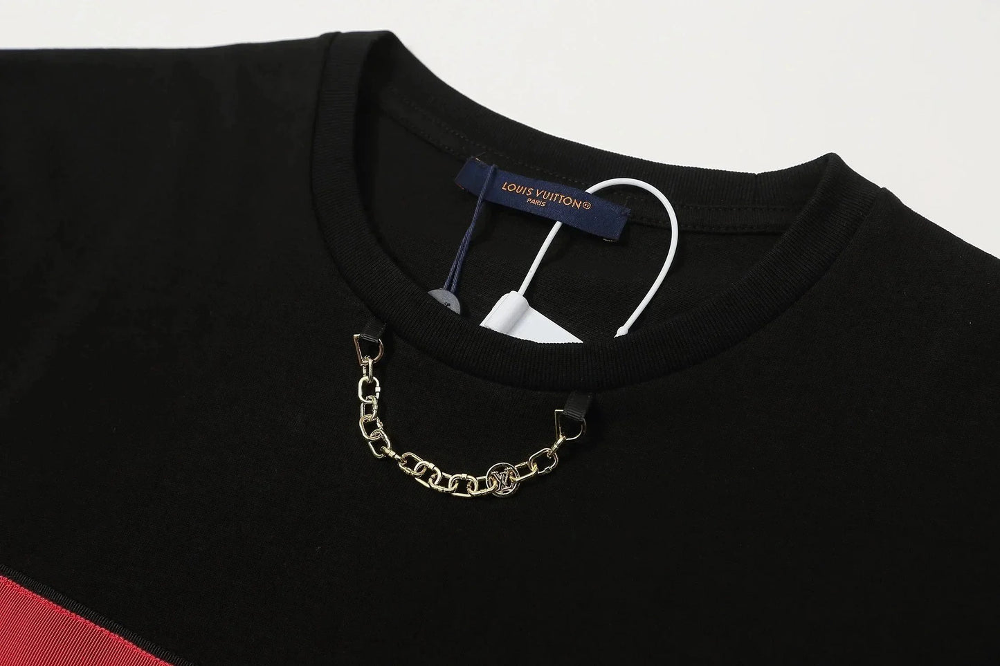 New short-sleeved red logo woven strap decorative chain T Shirt-1156