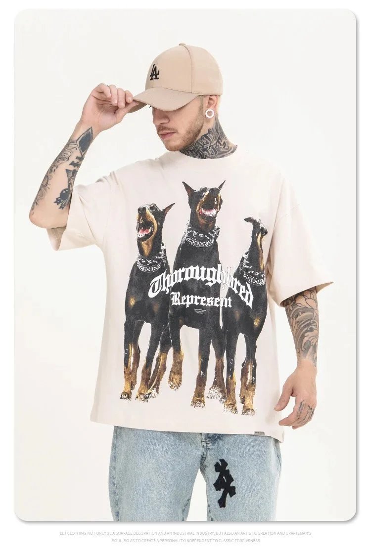 Animal Three Greyhounds Print Short Sleeve T Shirt-2782