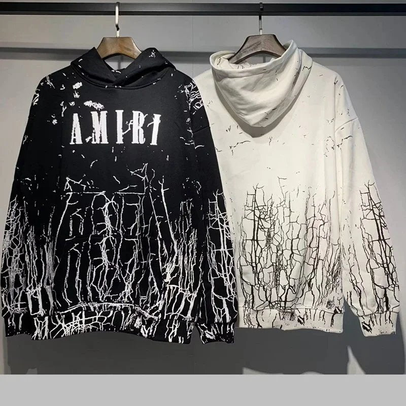 Autumn and Winter New360Gram AM1R1Cracked Classic Letters LOGO Printed cotton terry unisex hooded sweatshirt www.yupoo.site