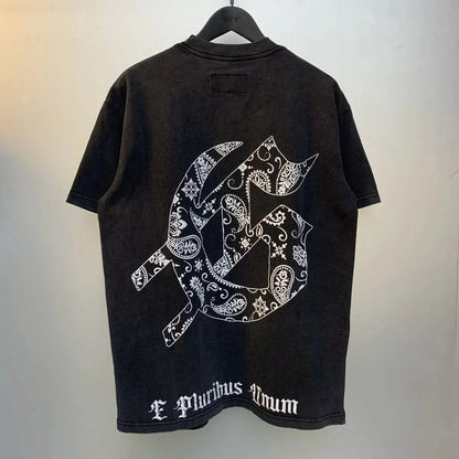 God spe**  Amig**Washed and distressed American street style unisex summer pure cotton loose retro short sleeve T Shirt-0445