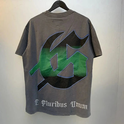 God spe**  Amig**Washed and distressed American street style unisex summer pure cotton loose retro short sleeve T Shirt-0445