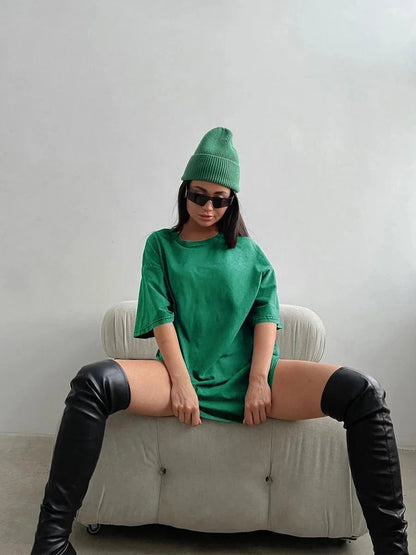 Women's Yoga Clothing European and American Loose Casual Short Sleeve T T-shirt Round Neck Washed Brushed Breathable Sports Top-2568