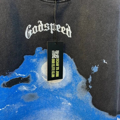 God spe**  Amig**Washed and distressed American street style unisex summer pure cotton loose retro short sleeve T Shirt-0445