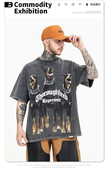 Animal Three Greyhounds Print Short Sleeve T Shirt-2782