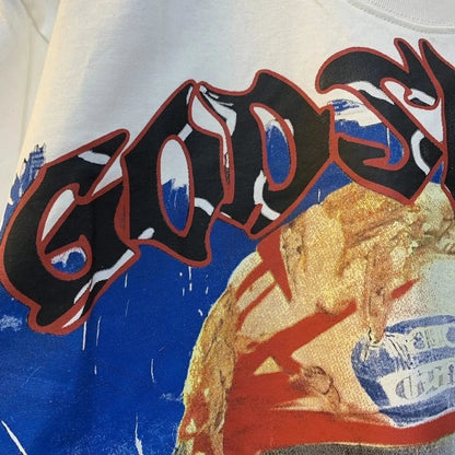 God spe**  Amig**Washed and distressed American street style unisex summer pure cotton loose retro short sleeve T Shirt-0445