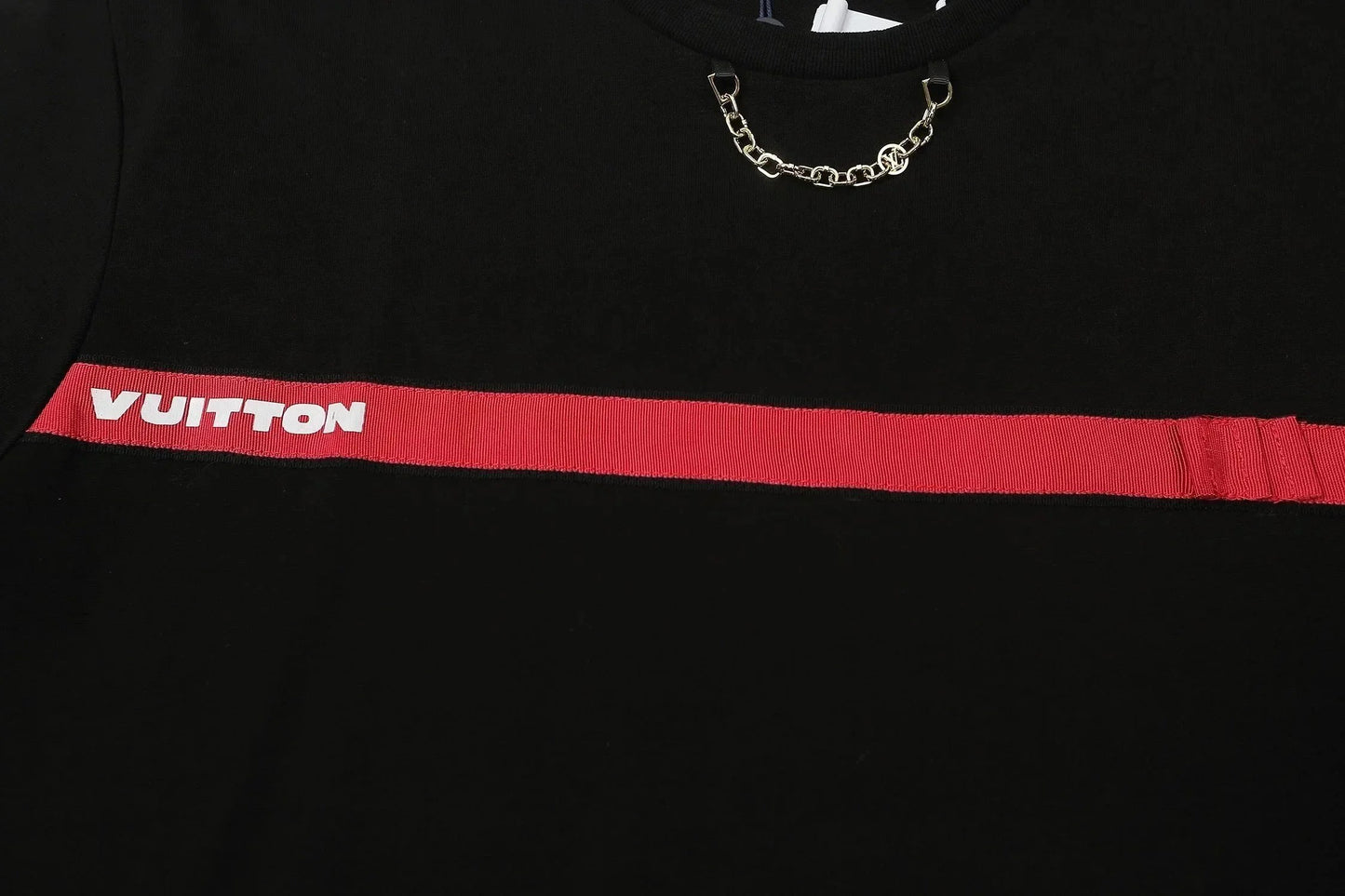 New short-sleeved red logo woven strap decorative chain T Shirt-1156