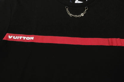 New short-sleeved red logo woven strap decorative chain T Shirt-1156