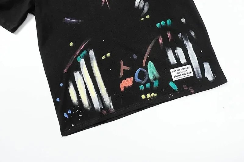 European and American Classic Style Embroidered Print Ink Splash Men's Short Sleeve T Shirt-1880