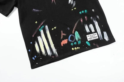 European and American Classic Style Embroidered Print Ink Splash Men's Short Sleeve T Shirt-1880