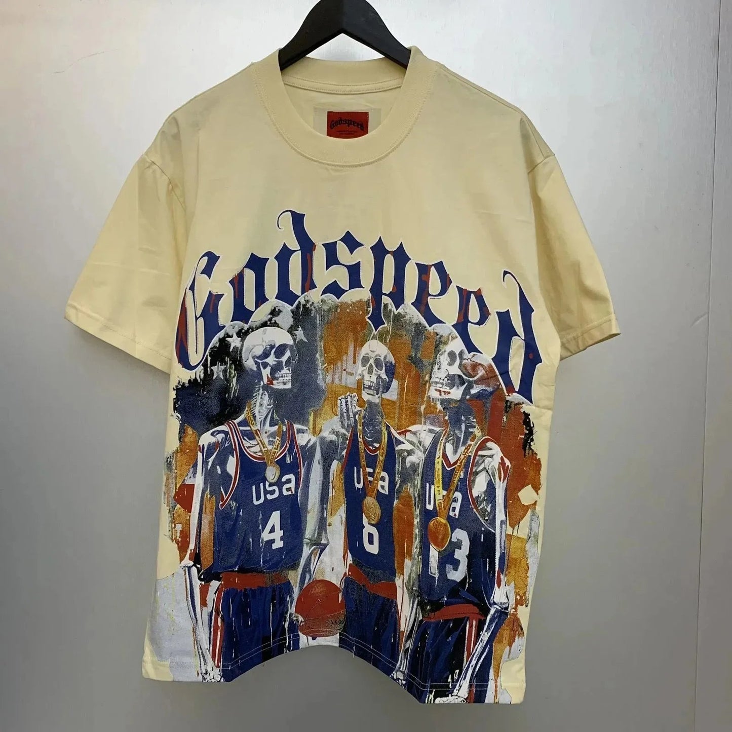 God spe**  Amig**Washed and distressed American street style unisex summer pure cotton loose retro short sleeve T Shirt-0445