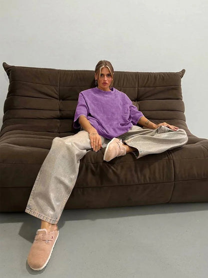 Women's Yoga Clothing European and American Loose Casual Short Sleeve T T-shirt Round Neck Washed Brushed Breathable Sports Top-2568