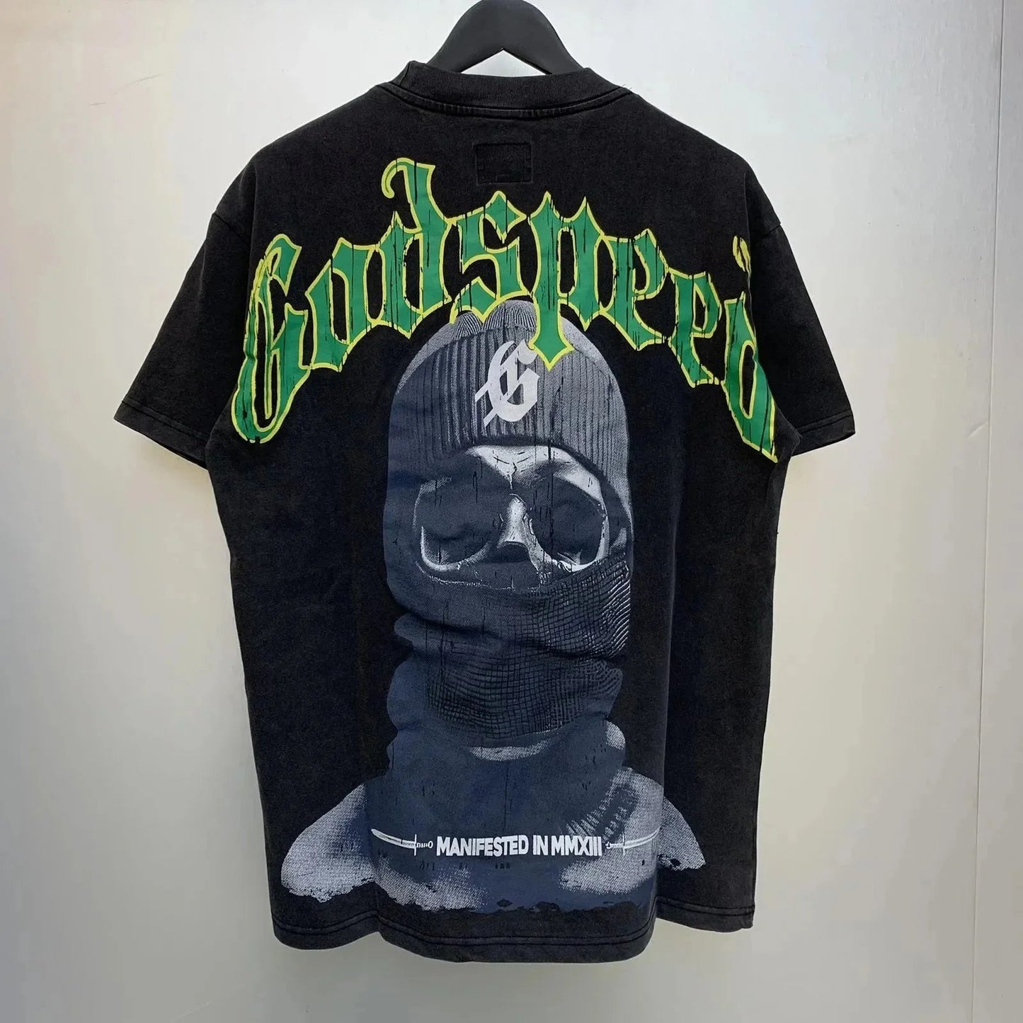 God spe**  Amig**Washed and distressed American street style unisex summer pure cotton loose retro short sleeve T Shirt-0445