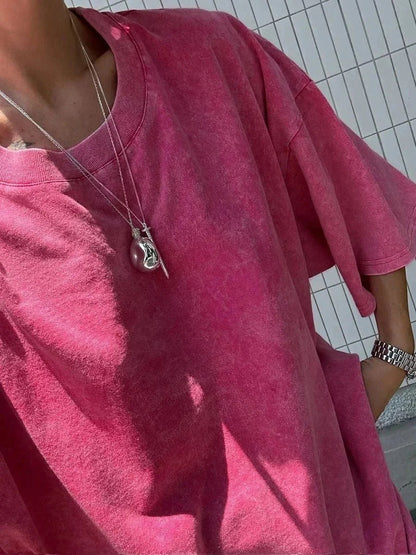 Women's Yoga Clothing European and American Loose Casual Short Sleeve T T-shirt Round Neck Washed Brushed Breathable Sports Top-2568