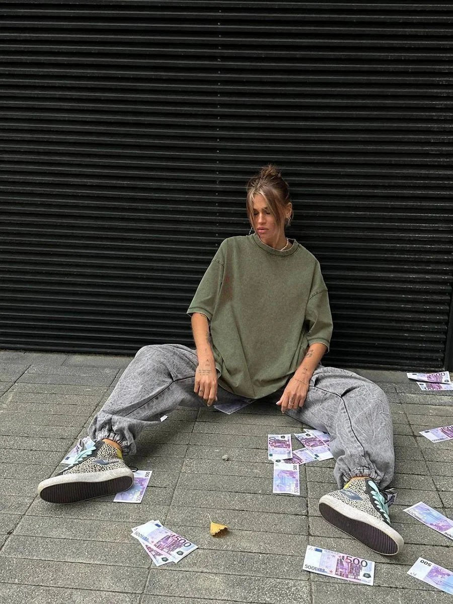 Women's Yoga Clothing European and American Loose Casual Short Sleeve T T-shirt Round Neck Washed Brushed Breathable Sports Top-2568